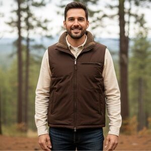 Eddie Bauer premium goose down Brown Sherpa collar Down puffer Vest Size L